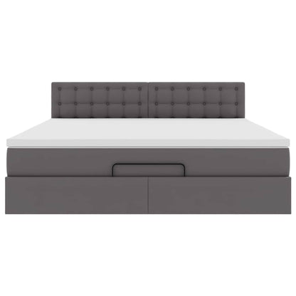 Ottoman-Bett mit Matratzen & LEDs Grau 160x200 cm Kunstleder