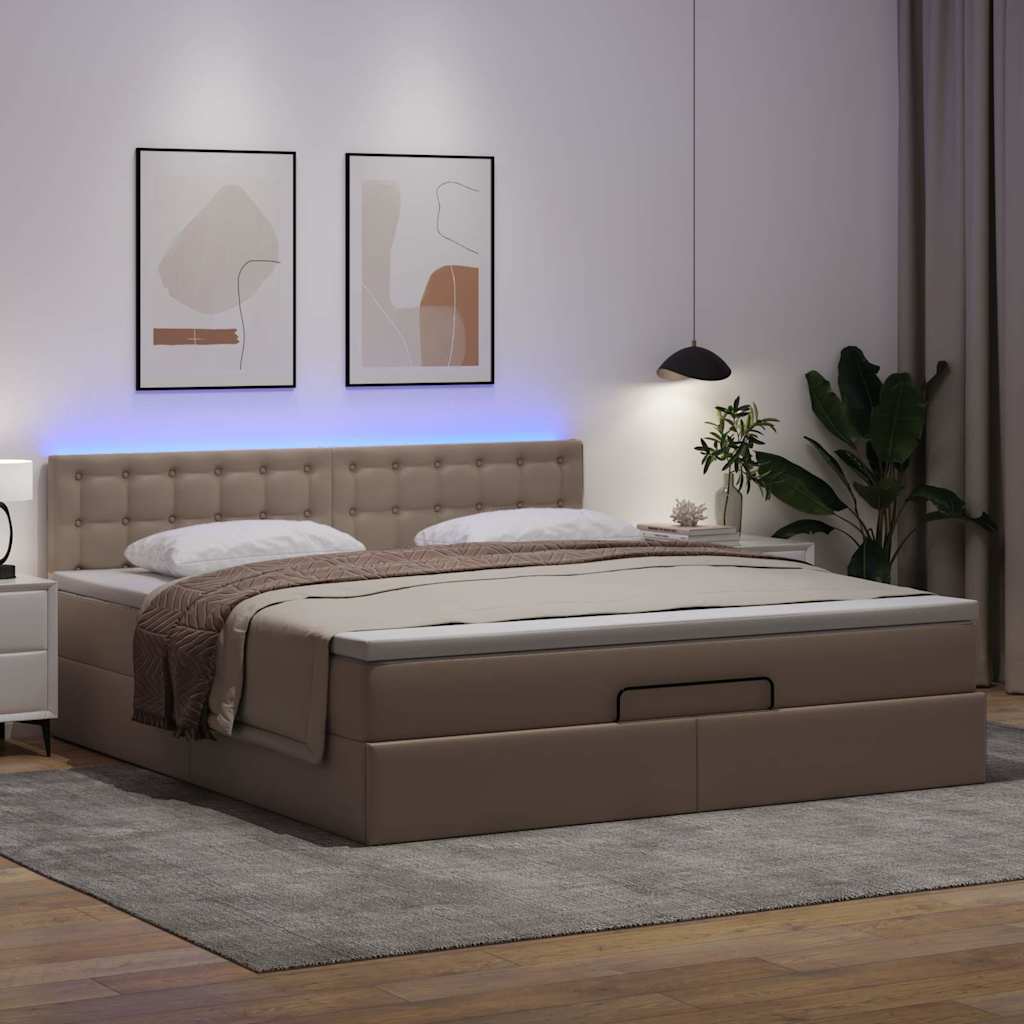 Ottoman-Bett mit Matratzen & LEDs Cappuccino-Braun 160x200cm