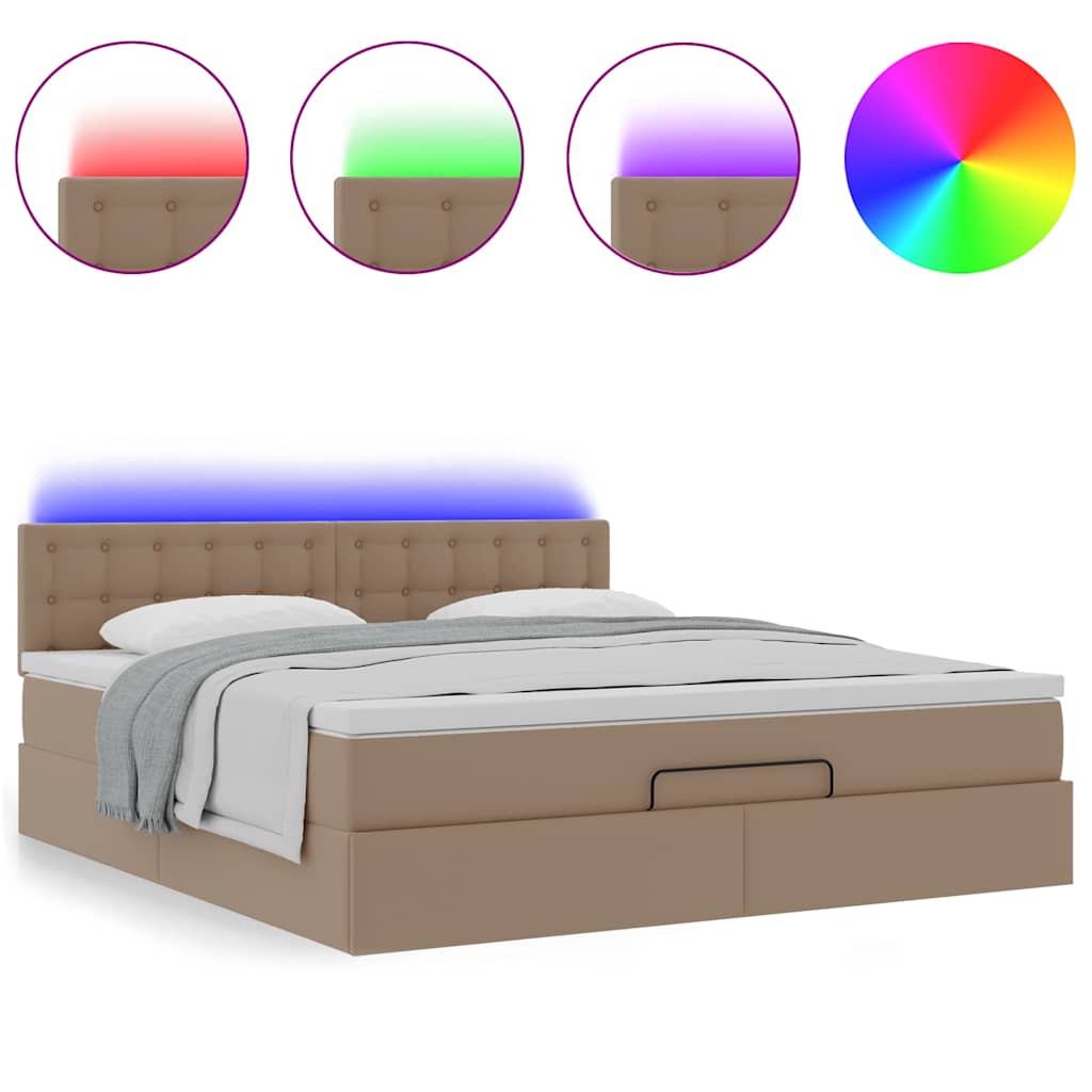Ottoman-Bett mit Matratzen & LEDs Cappuccino-Braun 160x200cm