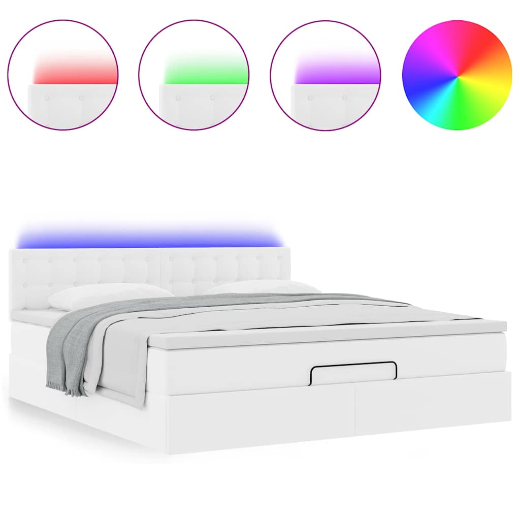 Ottoman-Bett mit Matratzen & LEDs Reinweiß 180x200cm Kunstleder