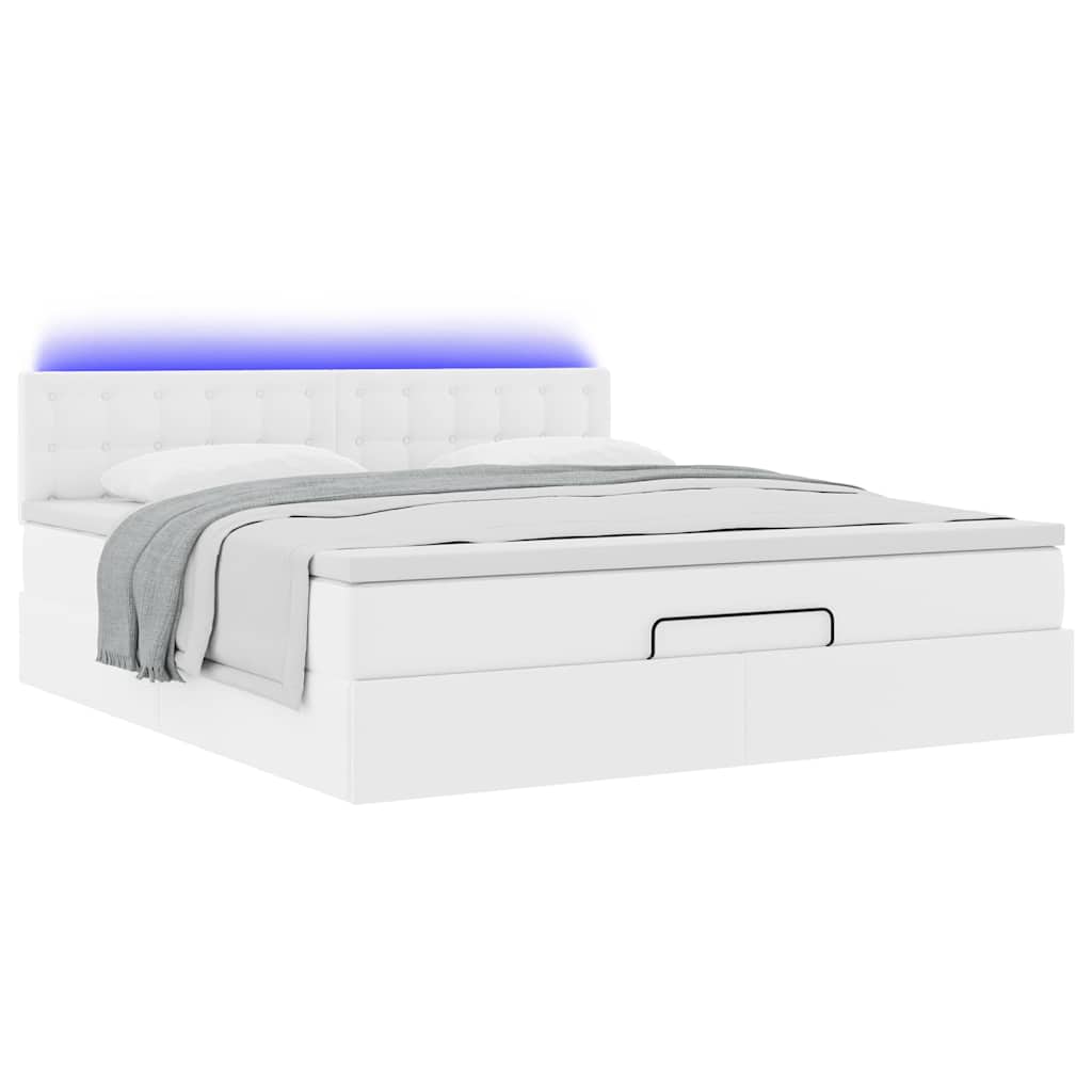 Ottoman-Bett mit Matratzen & LEDs Reinweiß 180x200cm Kunstleder