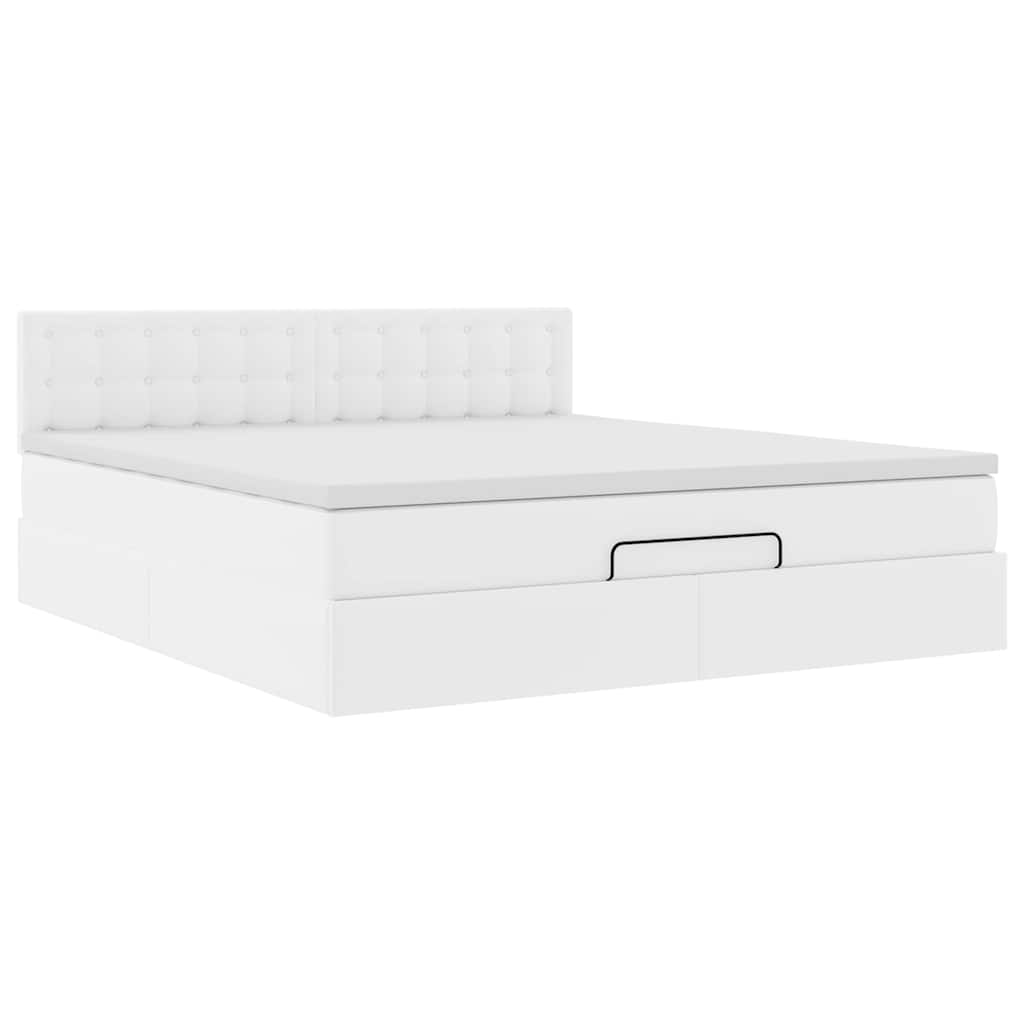 Ottoman-Bett mit Matratzen & LEDs Reinweiß 180x200cm Kunstleder