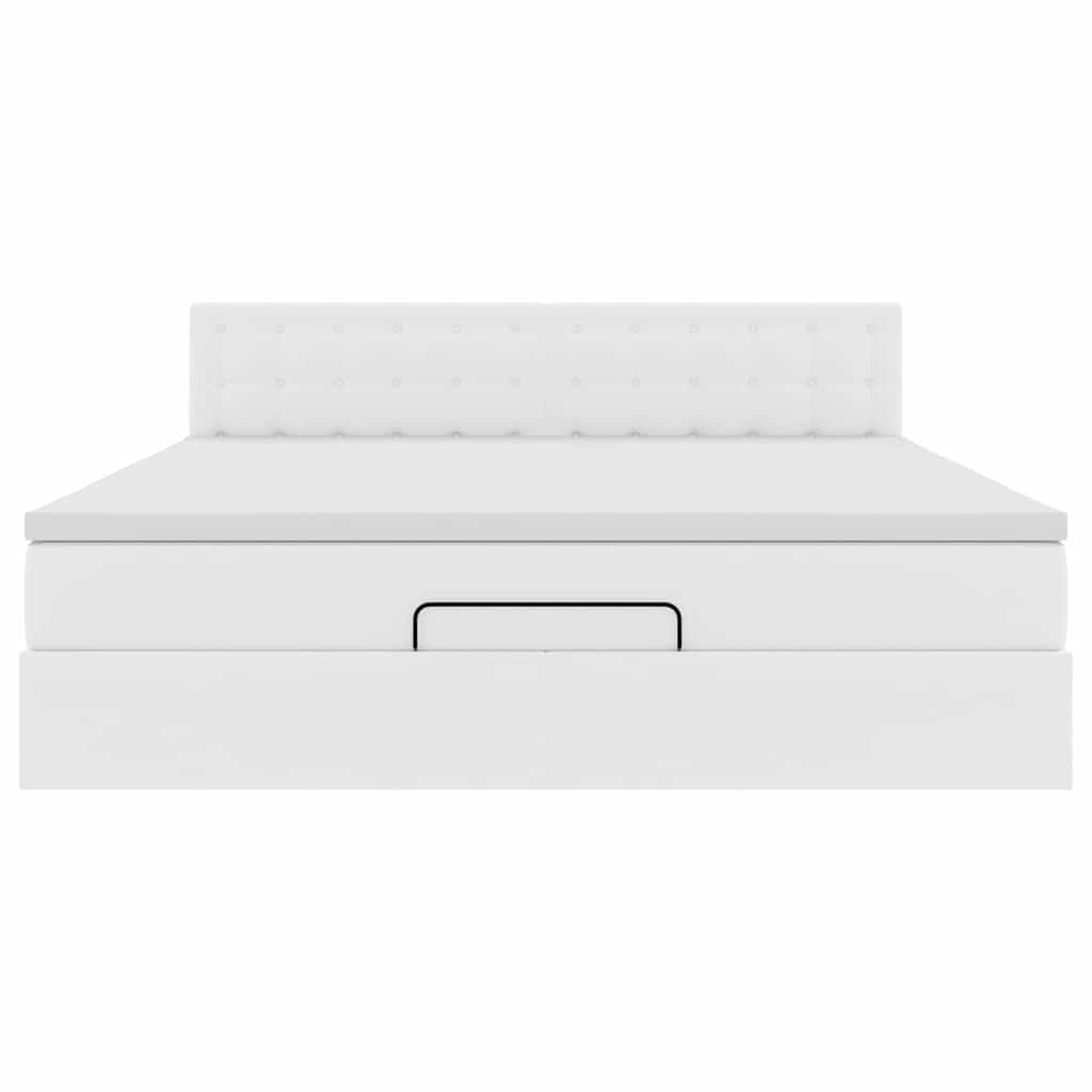 Ottoman-Bett mit Matratzen & LEDs Reinweiß 180x200cm Kunstleder