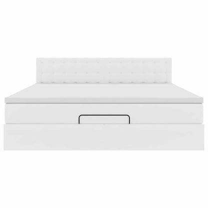 Ottoman-Bett mit Matratzen & LEDs Reinweiß 180x200cm Kunstleder