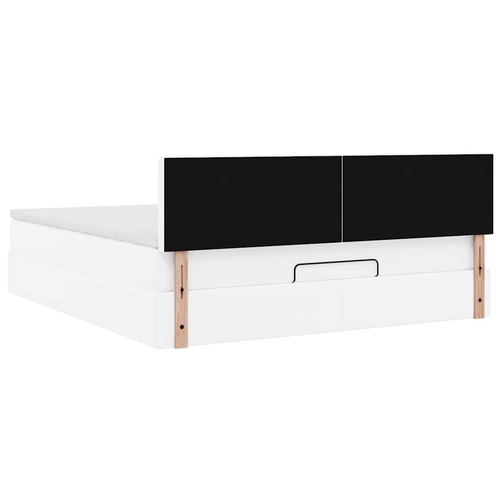 Ottoman-Bett mit Matratzen & LEDs Reinweiß 180x200cm Kunstleder