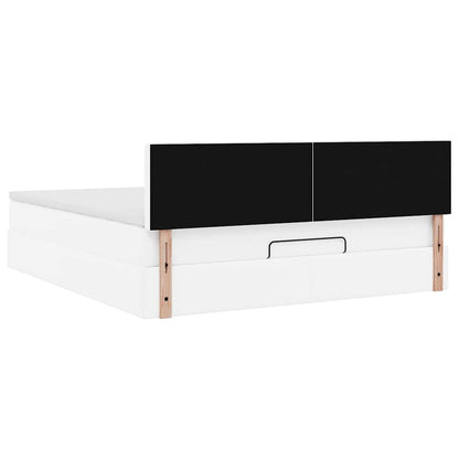 Ottoman-Bett mit Matratzen & LEDs Reinweiß 180x200cm Kunstleder