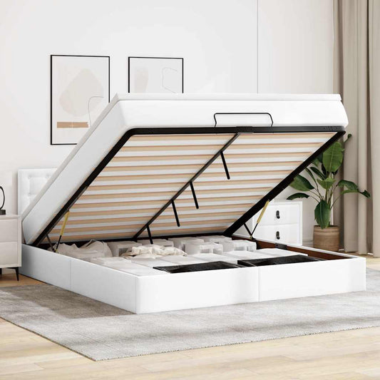 Ottoman-Bett mit Matratzen & LEDs Reinweiß 180x200cm Kunstleder