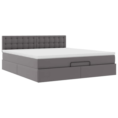 Ottoman-Bett mit Matratzen & LEDs Grau 180x200 cm Kunstleder