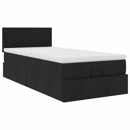 Ottoman-Bett mit Matratze & LEDs Schwarz 90x190 cm Stoff