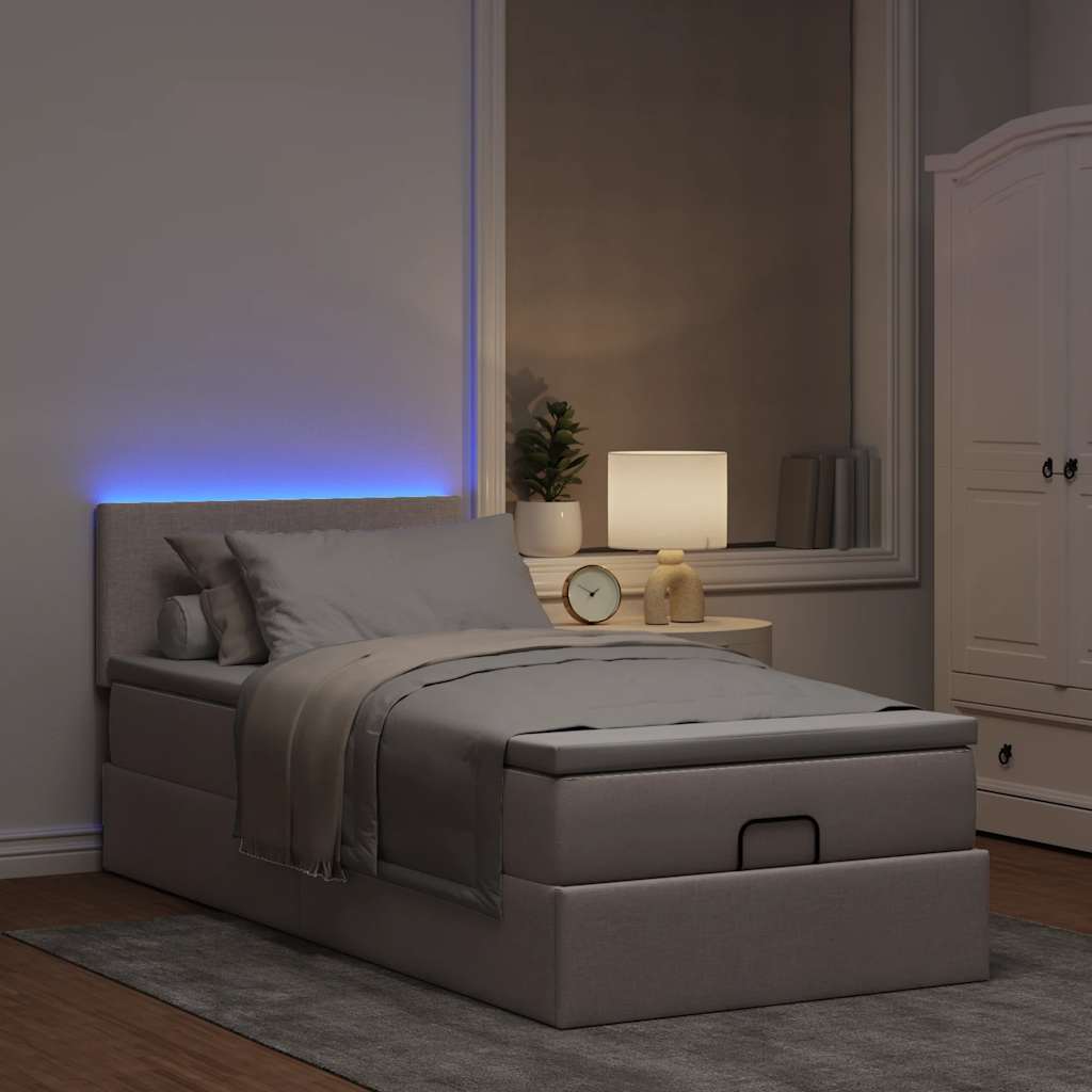 Ottoman-Bett mit Matratze & LEDs Taupe 100x200 cm Stoff