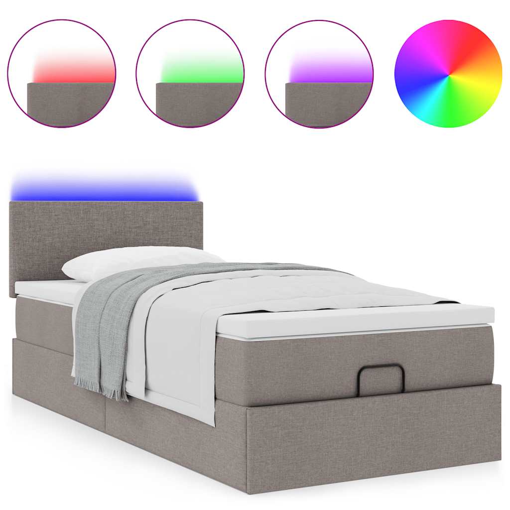 Ottoman-Bett mit Matratze & LEDs Taupe 100x200 cm Stoff