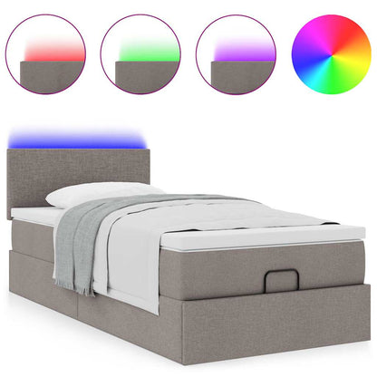 Ottoman-Bett mit Matratze & LEDs Taupe 100x200 cm Stoff