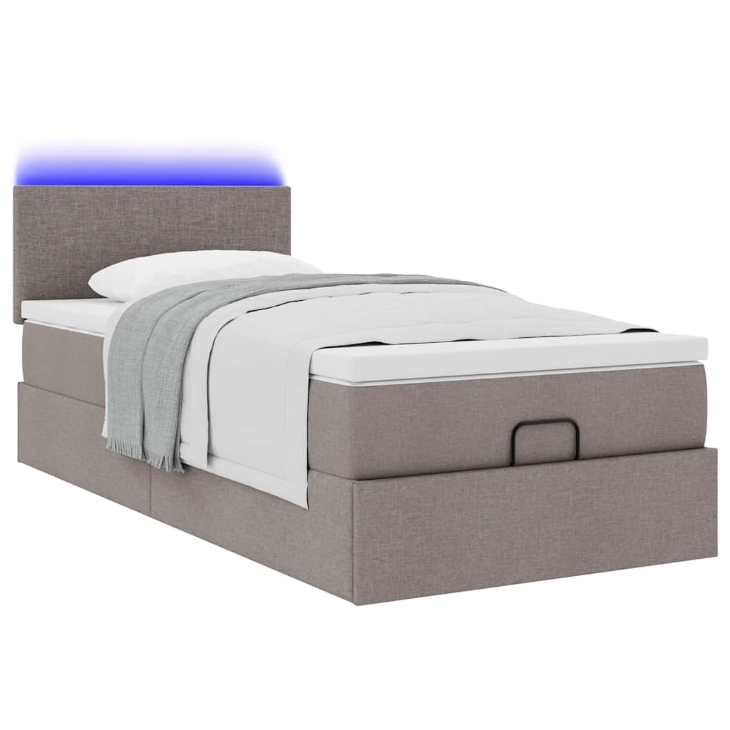 Ottoman-Bett mit Matratze & LEDs Taupe 100x200 cm Stoff