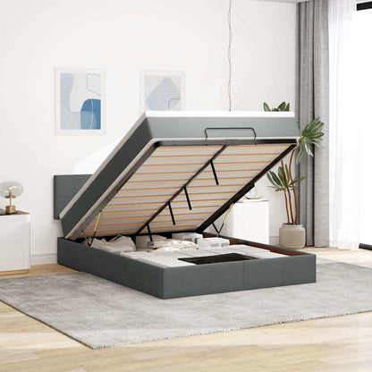 Ottomane Bett mit Matratze & LEDs Dunkelgrau 140x190 cm Stoff