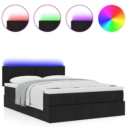 Ottomane Bett mit Matratze & LEDs Schwarz 140x190 cm Stoff
