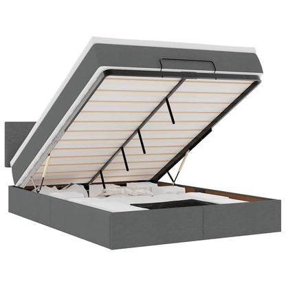 Ottomane Bett mit Matratze & LEDs Dunkelgrau 140x200 cm Stoff