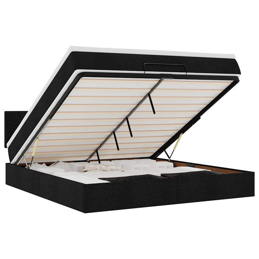 Ottoman-Bett mit Matratze & LEDs Schwarz 160x200 cm Stoff