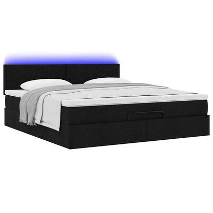 Ottoman-Bett mit Matratze & LEDs Schwarz 160x200 cm Stoff