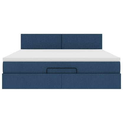 Ottoman-Bett mit Matratze & LEDs Blau 160x200 cm Stoff