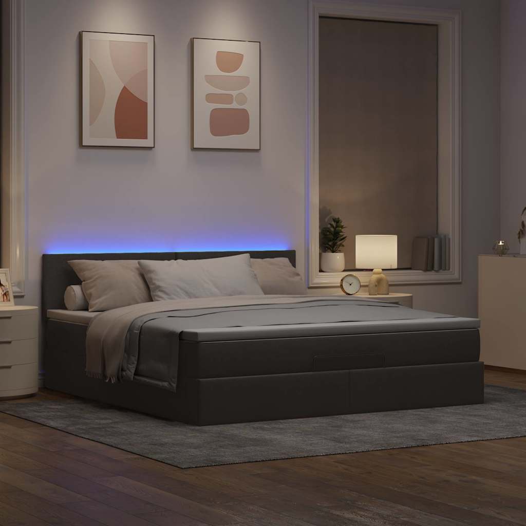 Ottomane Bett mit Matratze & LEDs Taupe 180x200 cm Stoff