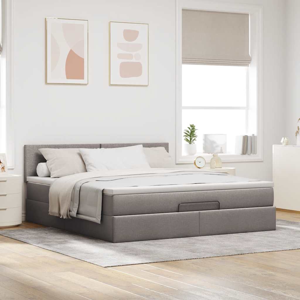 Ottomane Bett mit Matratze & LEDs Taupe 180x200 cm Stoff