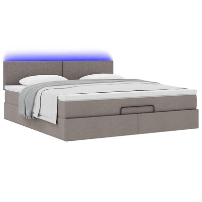 Ottomane Bett mit Matratze & LEDs Taupe 180x200 cm Stoff