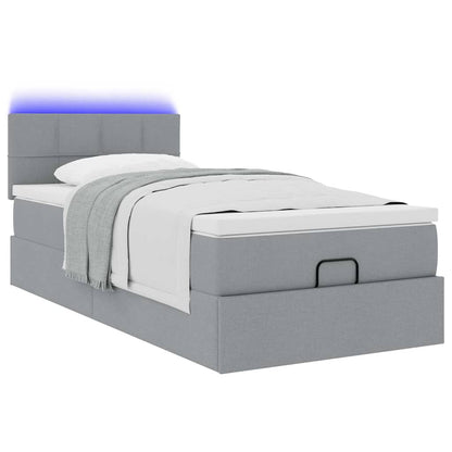 Ottoman-Bett mit Matratze & LEDs Hellgrau 90x190 cm Stoff