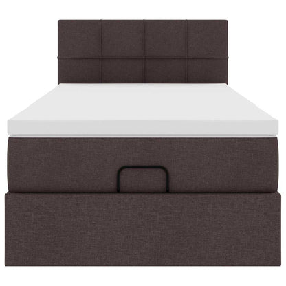 Ottomane Bett mit Matratze & LEDs Dunkelbraun 90x200 cm Stoff