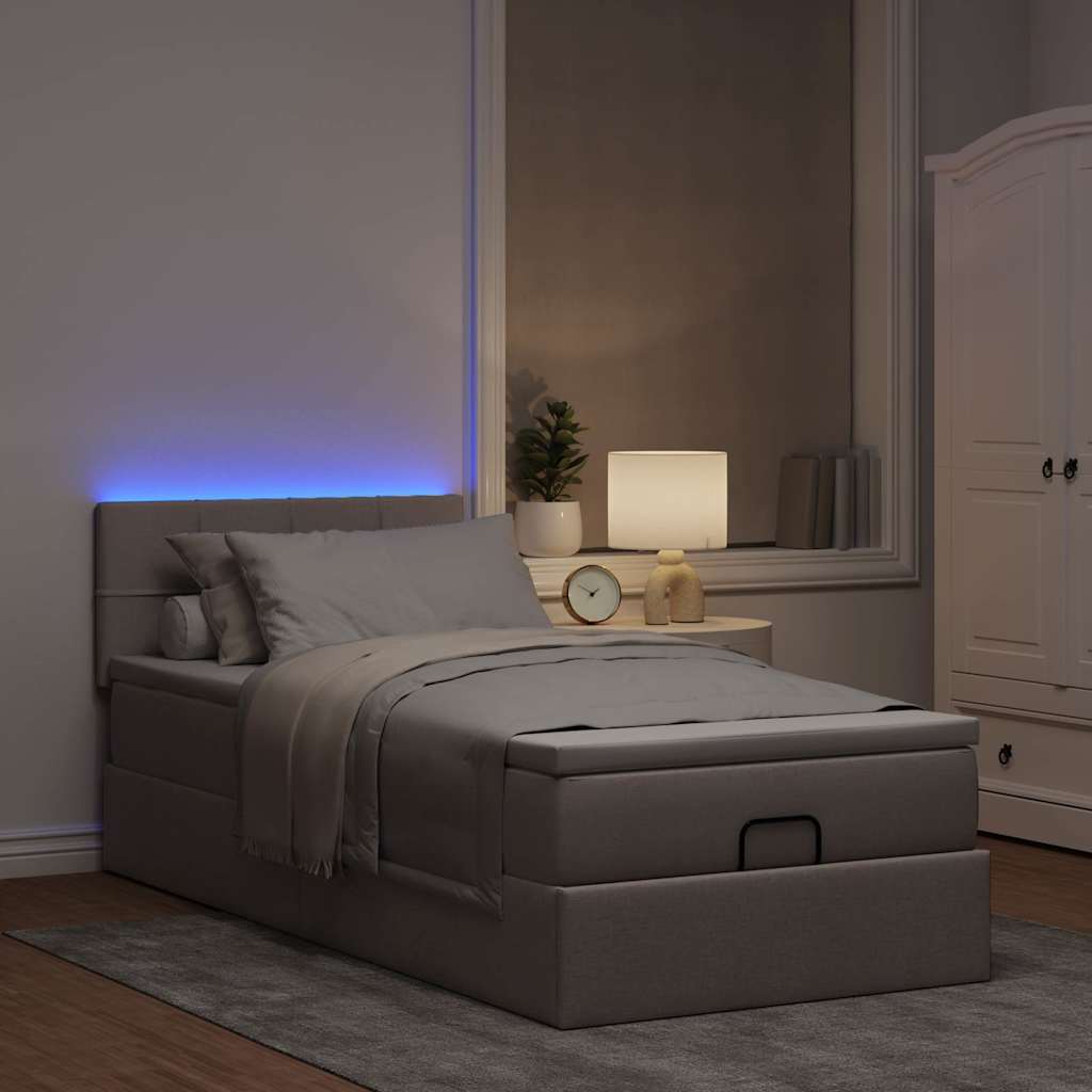Ottoman-Bett mit Matratze & LEDs Taupe 100x200 cm Stoff