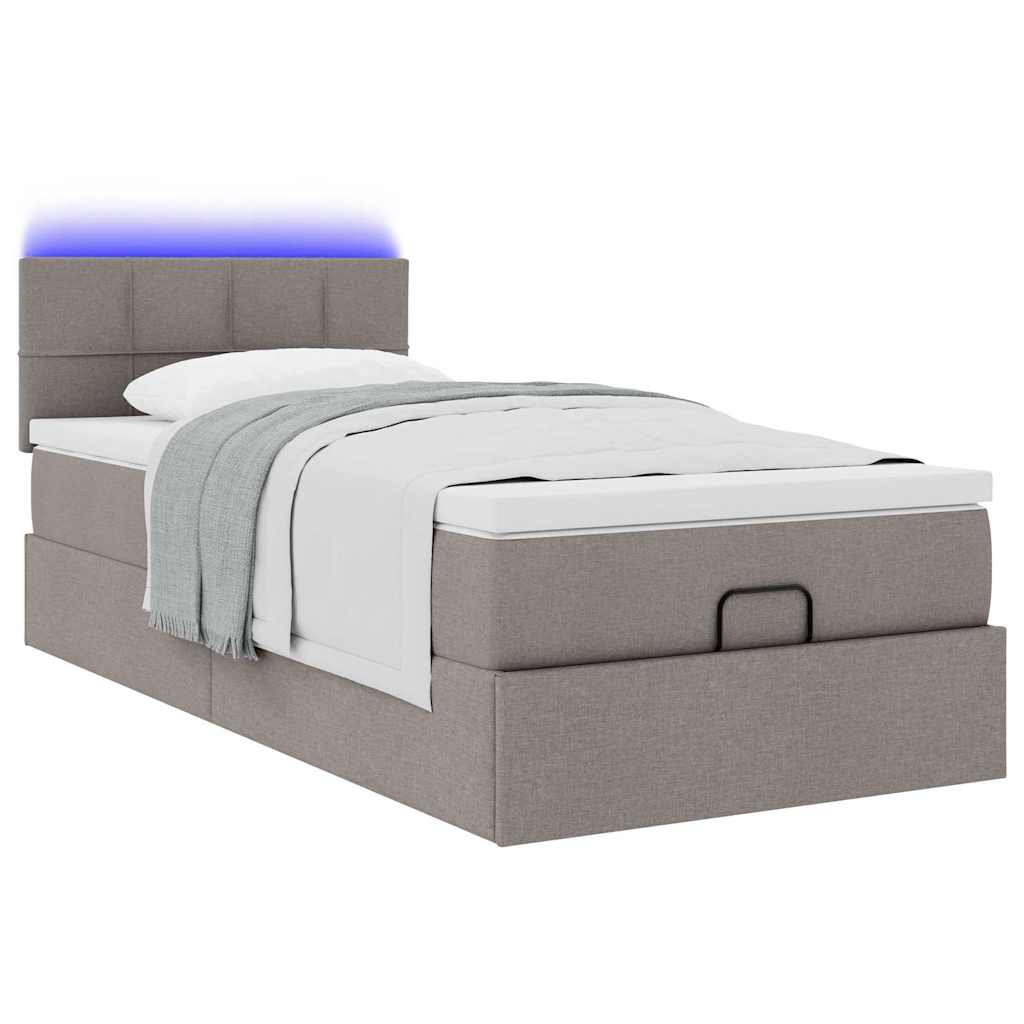 Ottoman-Bett mit Matratze & LEDs Taupe 100x200 cm Stoff