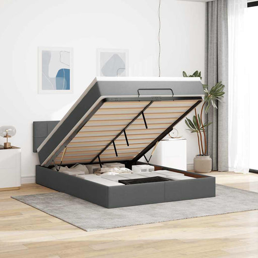 Ottomane Bett mit Matratze & LEDs Dunkelgrau 140x190 cm Stoff