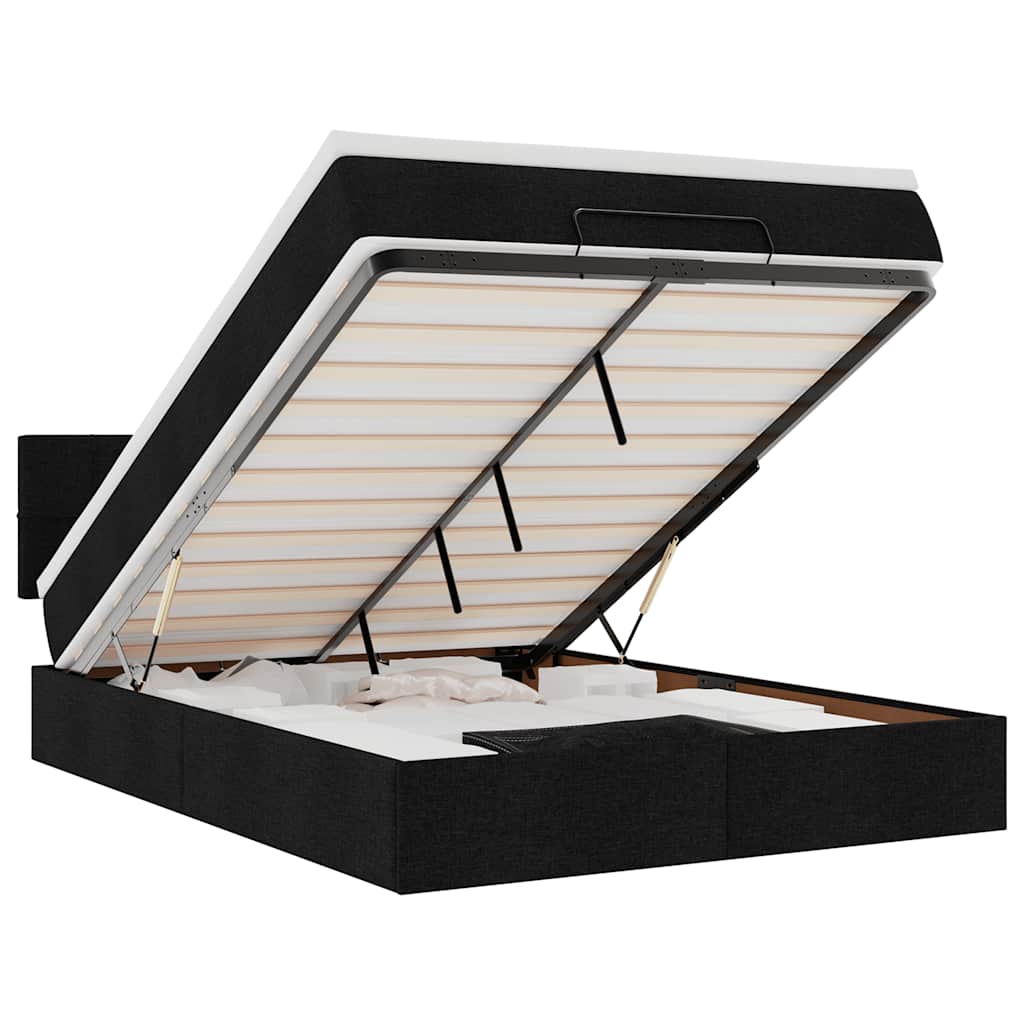 Ottomane Bett mit Matratze & LEDs Schwarz 140x190 cm Stoff