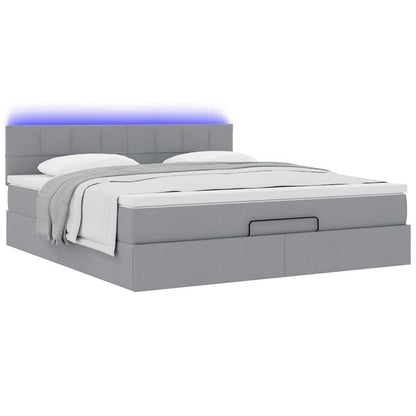 Ottoman-Bett mit Matratze & LEDs Hellgrau 160x200 cm Stoff