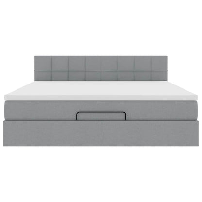 Ottoman-Bett mit Matratze & LEDs Hellgrau 160x200 cm Stoff