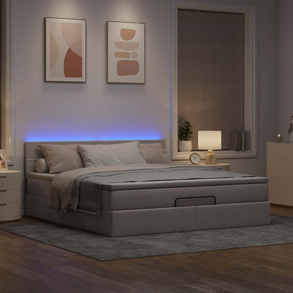 Ottomane Bett mit Matratze & LEDs Taupe 180x200 cm Stoff
