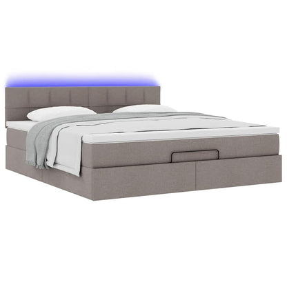 Ottomane Bett mit Matratze & LEDs Taupe 180x200 cm Stoff