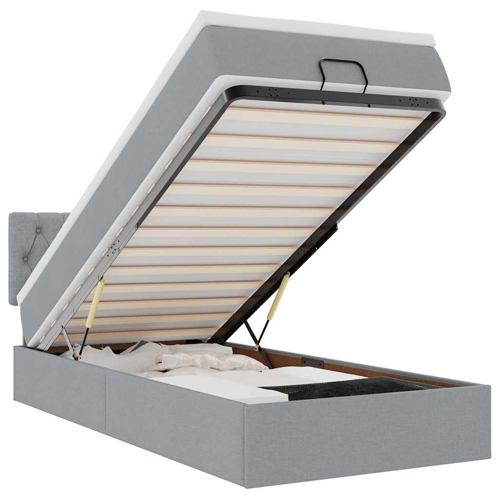 Ottoman-Bett mit Matratze & LEDs Hellgrau 90x190 cm Stoff
