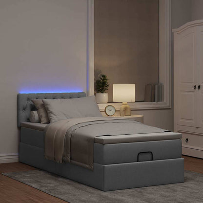 Ottoman-Bett mit Matratze & LEDs Hellgrau 90x190 cm Stoff