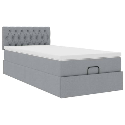 Ottoman-Bett mit Matratze & LEDs Hellgrau 90x190 cm Stoff