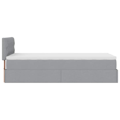 Ottoman-Bett mit Matratze & LEDs Hellgrau 90x190 cm Stoff