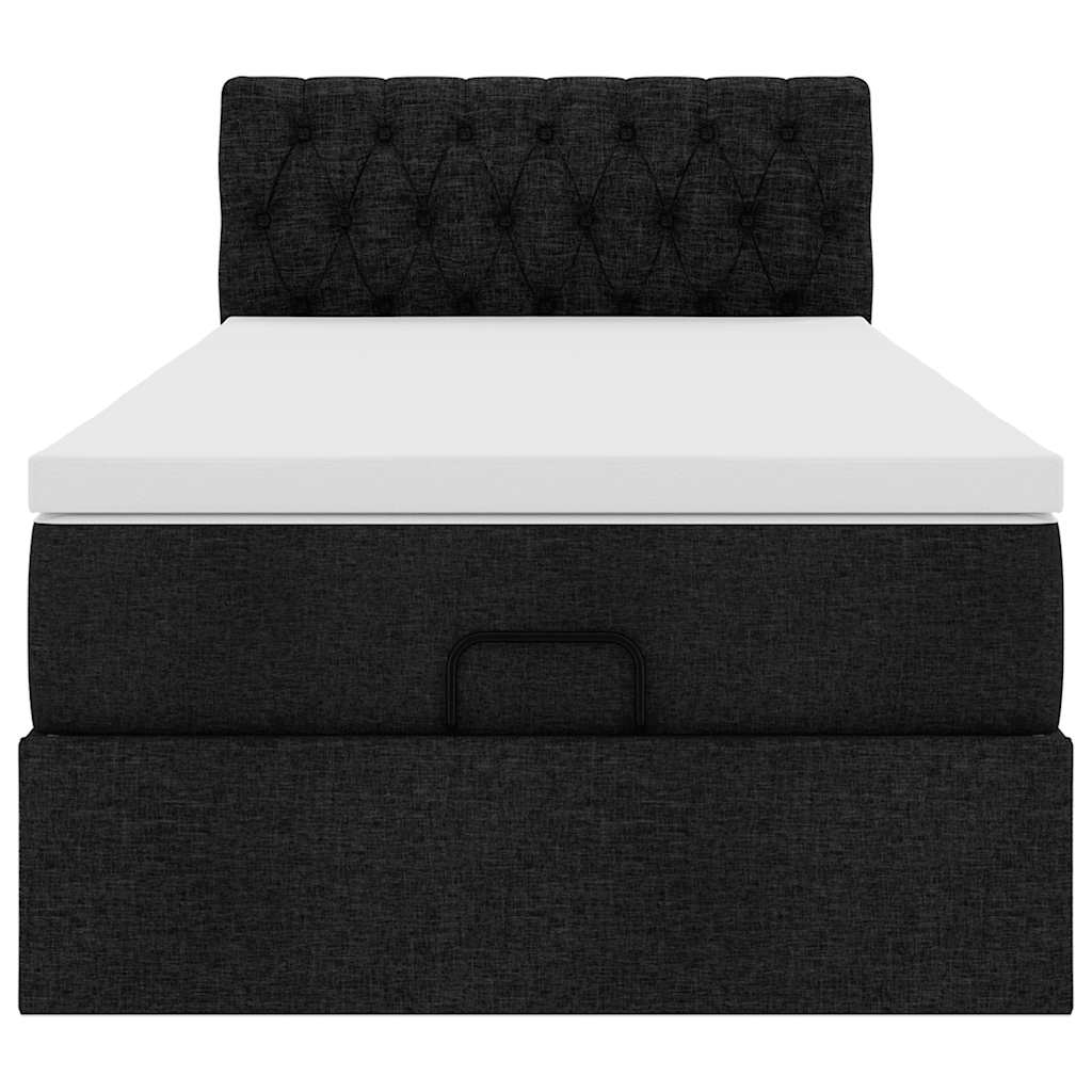 Ottoman-Bett mit Matratze & LEDs Schwarz 90x190 cm Stoff