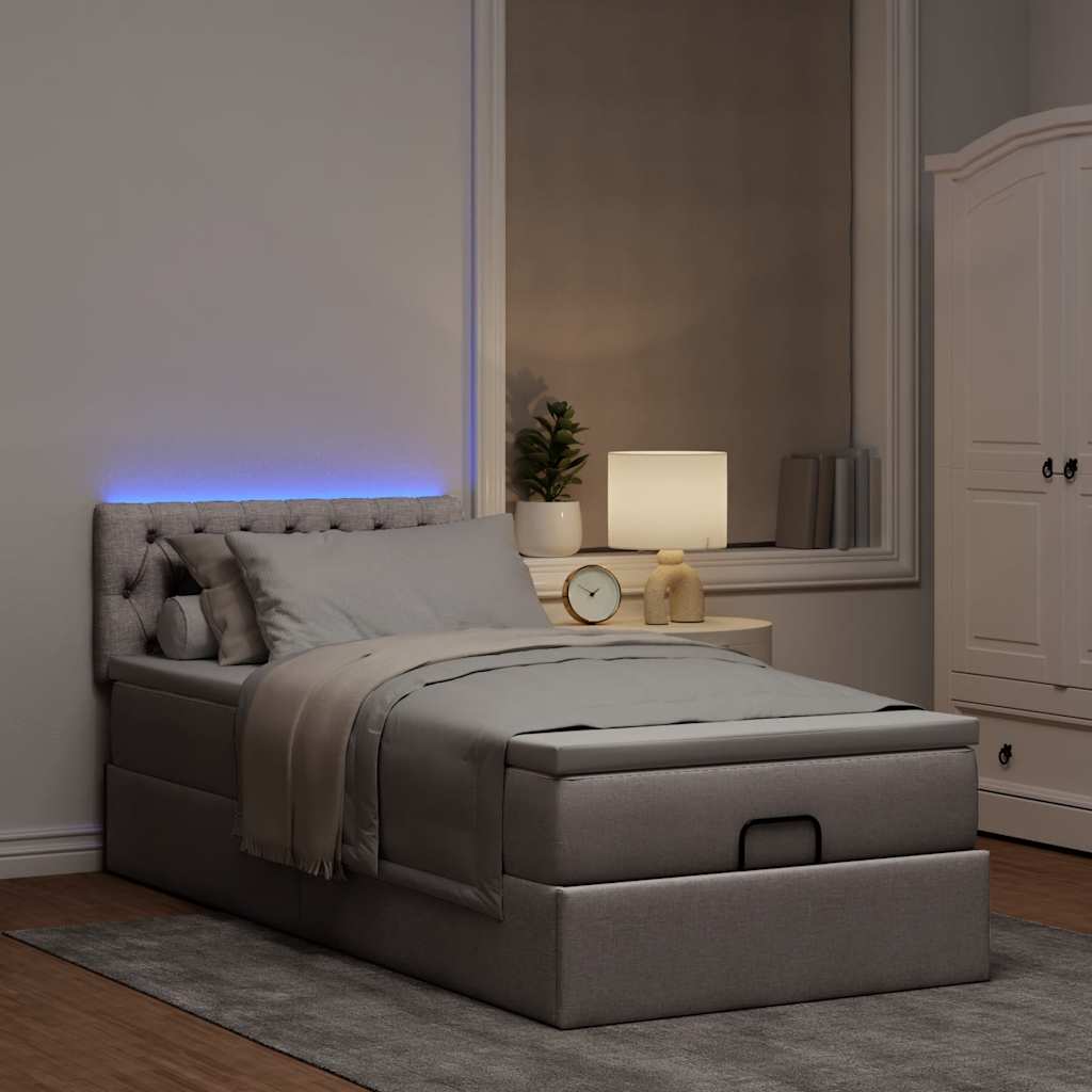 Ottoman-Bett mit Matratze & LEDs Taupe 100x200 cm Stoff