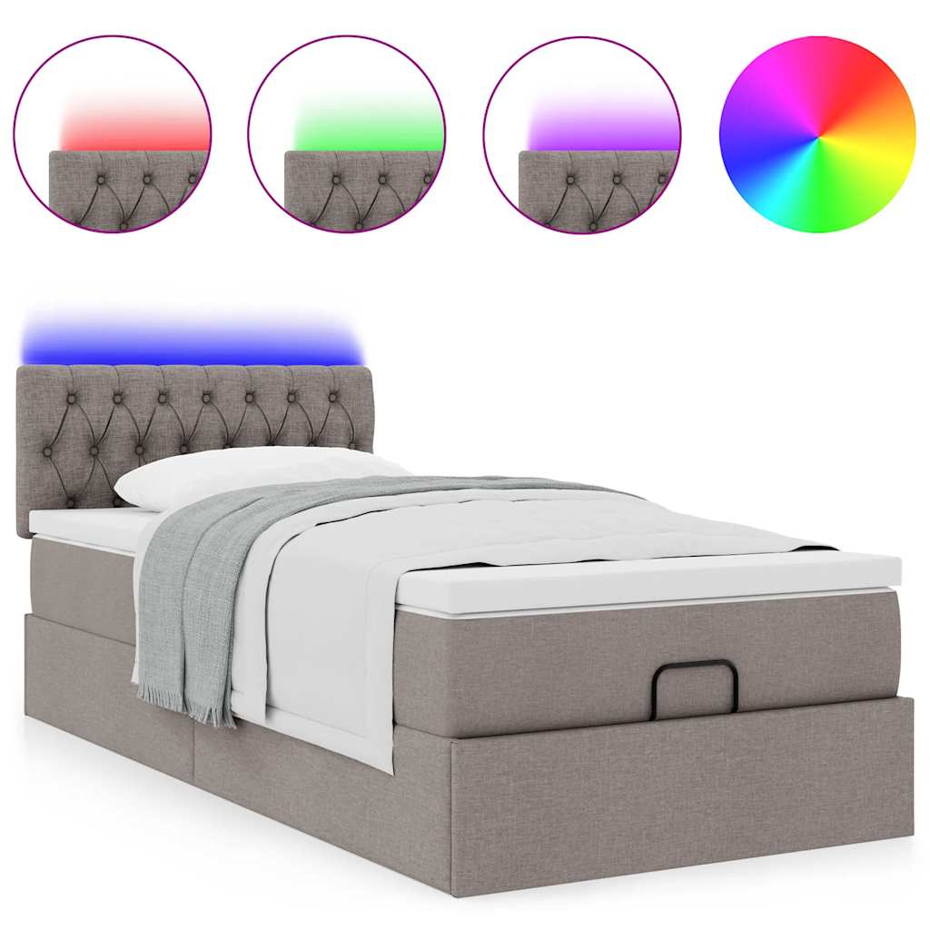 Ottoman-Bett mit Matratze & LEDs Taupe 100x200 cm Stoff