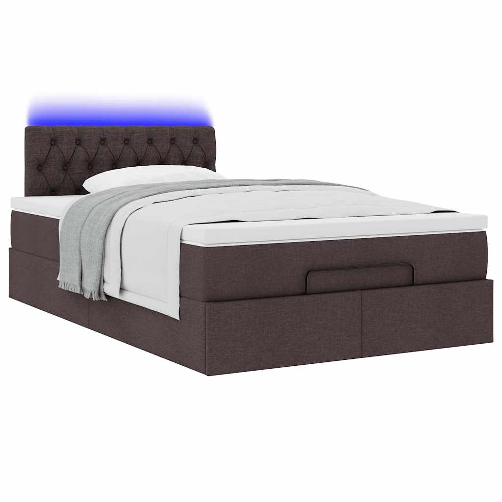 Ottoman-Bett mit Matratze & LEDs Dunkelbraun 120x190 cm Stoff