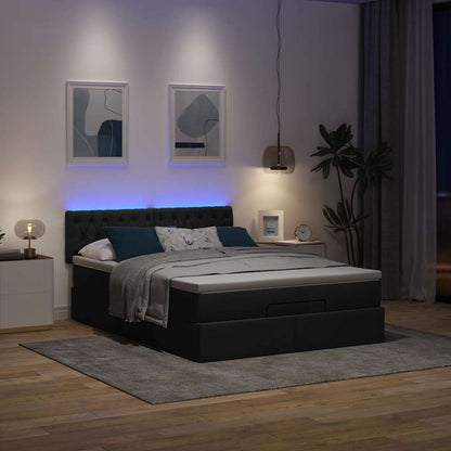 Ottomane Bett mit Matratze & LEDs Schwarz 140x190 cm Stoff