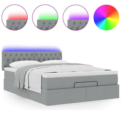 Ottoman-Bett mit Matratze & LEDs Hellgrau 140x200 cm Stoff