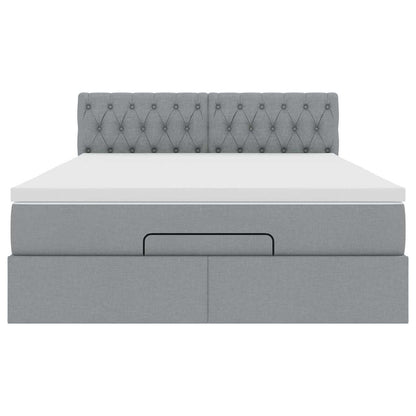 Ottoman-Bett mit Matratze & LEDs Hellgrau 140x200 cm Stoff