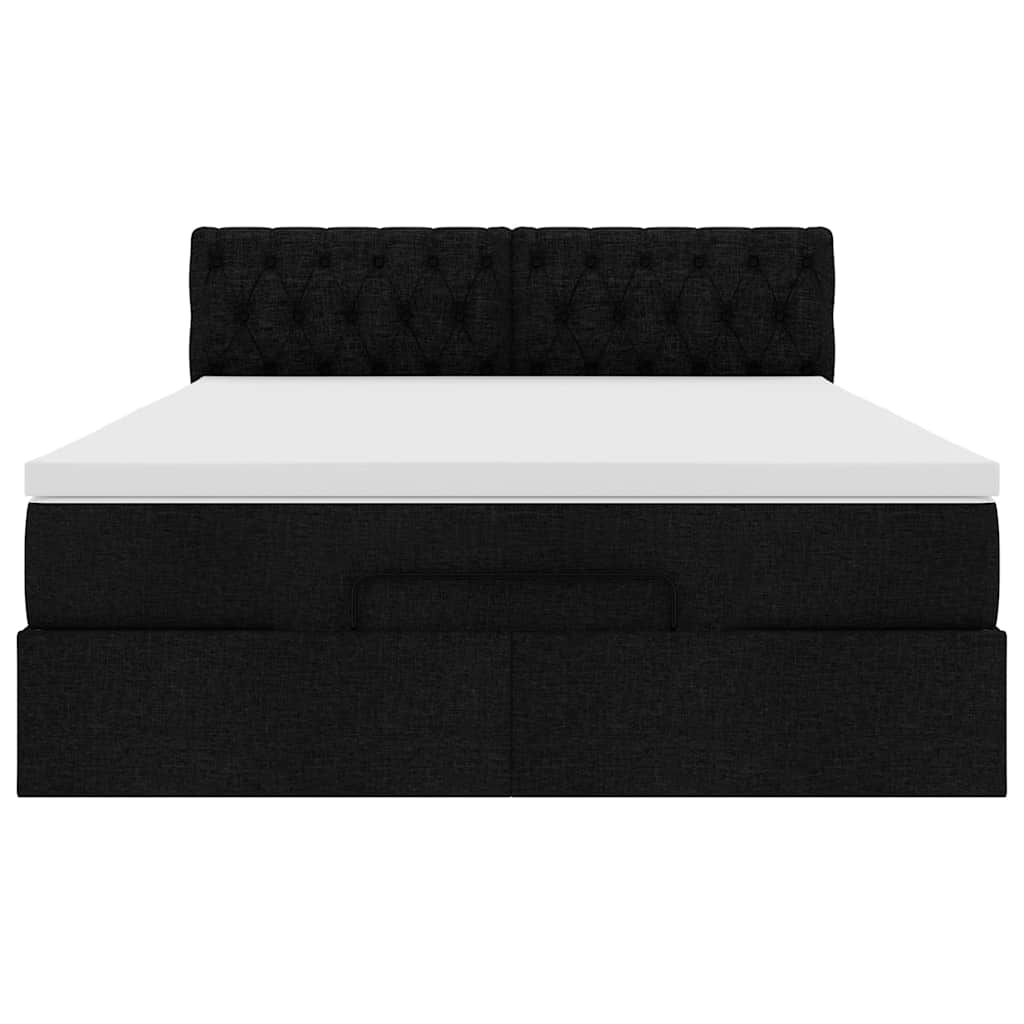 Ottomane Bett mit Matratze & LEDs Schwarz 140x200 cm Stoff
