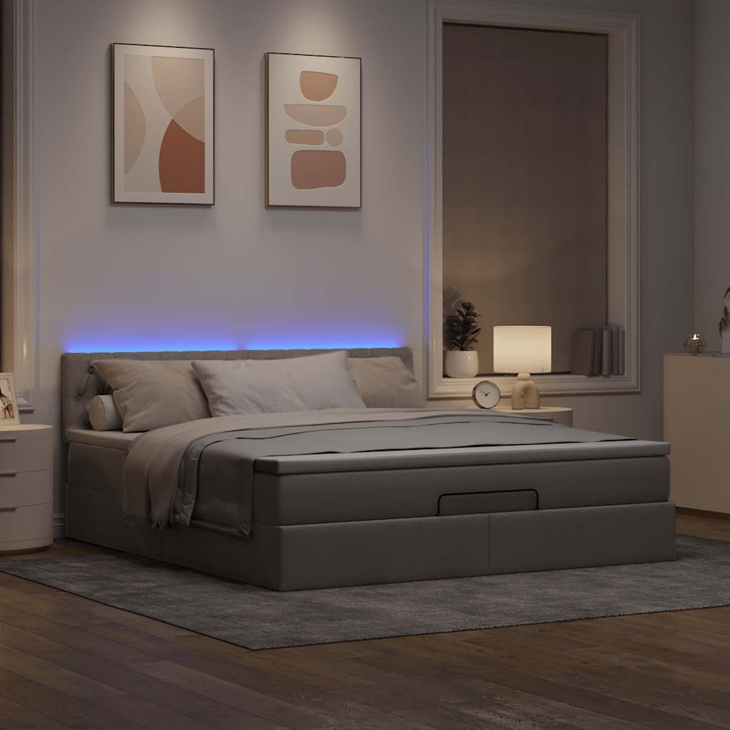 Ottoman-Bett mit Matratze & LEDs Taupe 160x200 cm Stoff