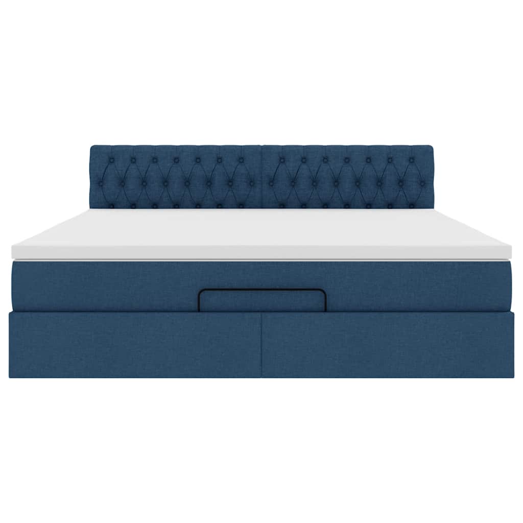 Ottoman-Bett mit Matratze & LEDs Blau 160x200 cm Stoff